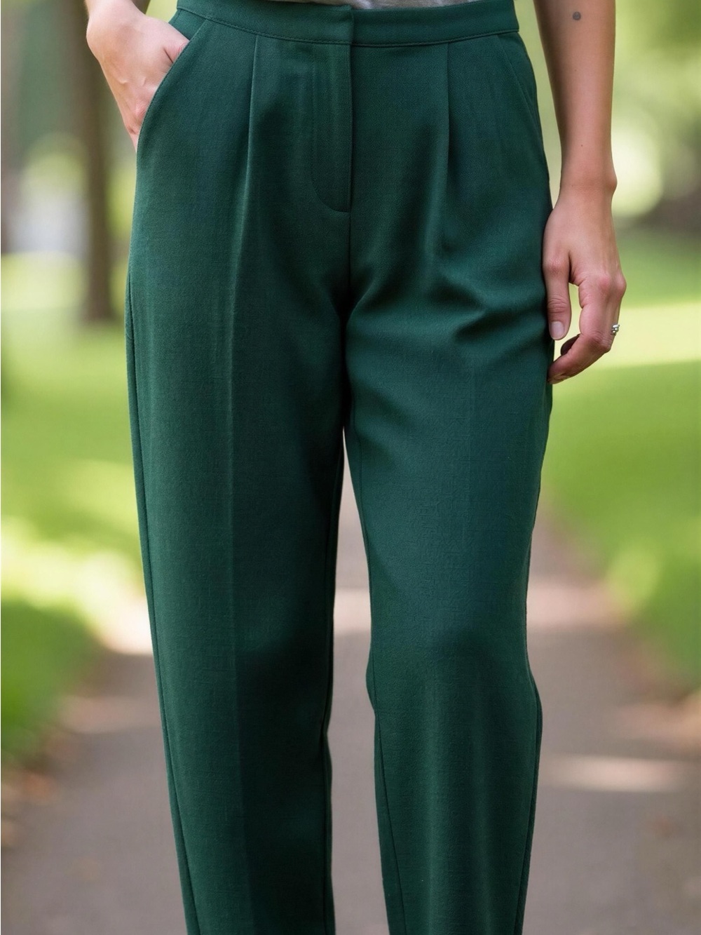 june & hudson Forest Green High-Waist Straight Leg Trousers